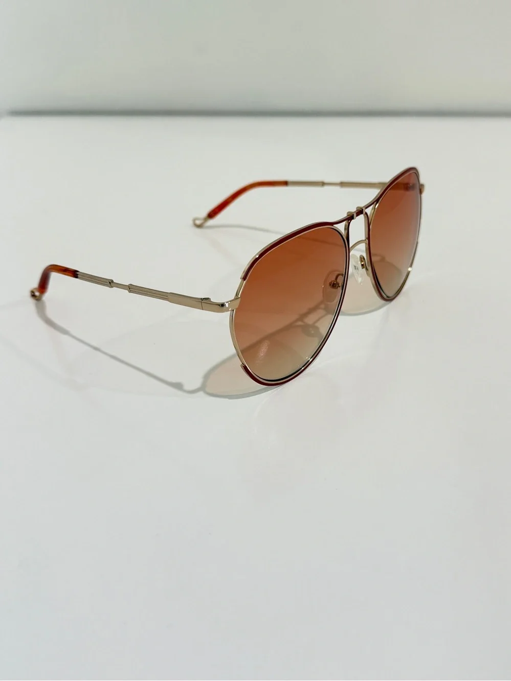 NWT Matthew Williamson Linda Farrow Holly Aviator Sunglasses Gold Peach Full Set